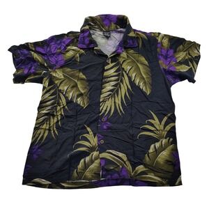 Favant Hawaii Womens Aloha Floral Leaf Print‎ Short Sleeve Button Up Shirt